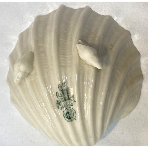 Belleek Irish Porcelain Shell Dish Sugar Bowl Green Mark 1950s - Picture 6 of 6